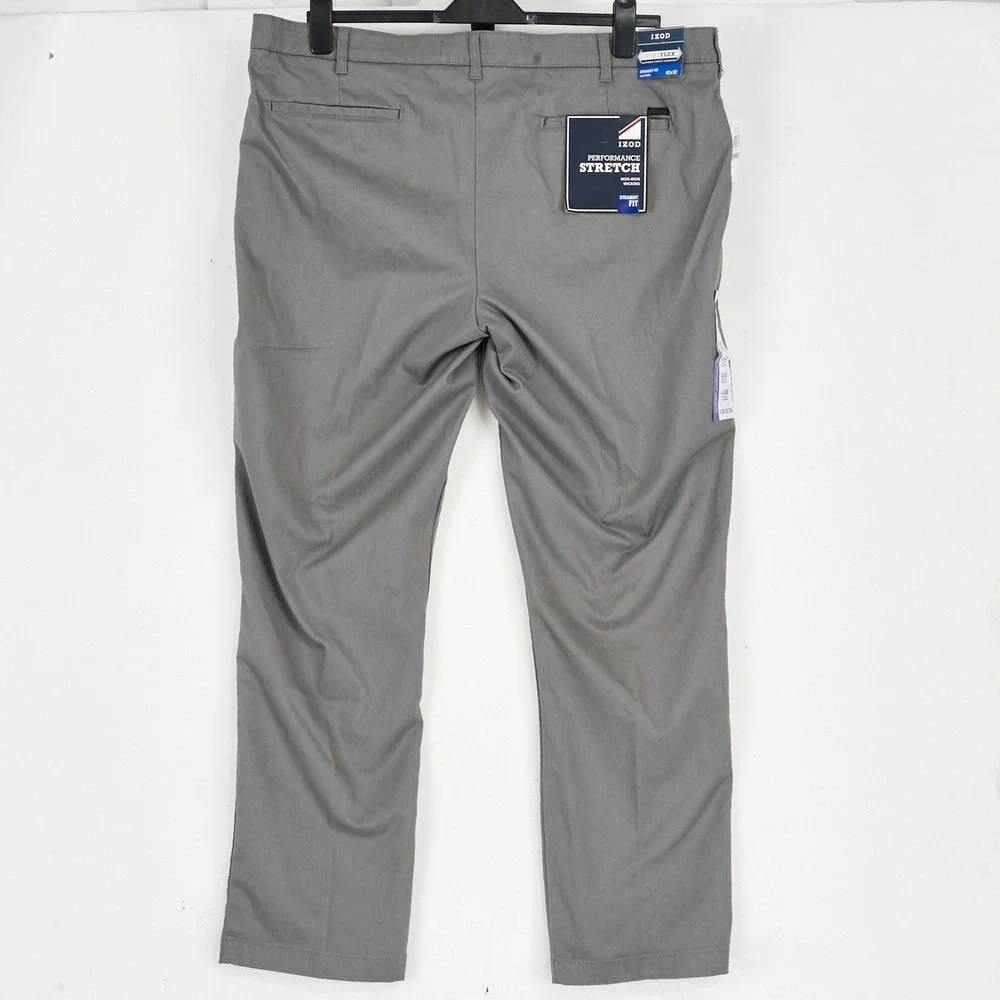 IZOD Performance Stretch Pants Mens 42x32 Grey Straight Smoked Pearl - Picture 4 of 15